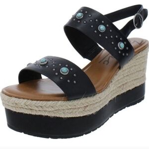 Zodiac Black Wedge Sandals With Turquoise